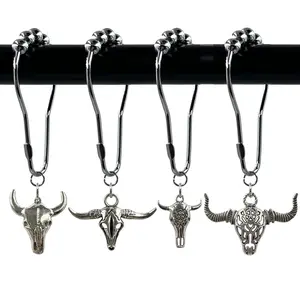 Bull Head Shower Curtain Hook, 12pcs/set Rust Resistant Shower Curtain Ring, Shower Curtain Decorative Hook for Home Bathroom, Bathroom Decoration Accessories [Package List as Picture Shown]