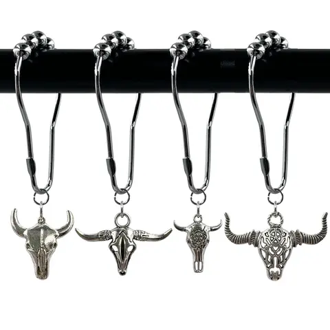 Bull Head Shower Curtain Hook, 12pcs/set Rust Resistant Shower Curtain Ring, Bathroom Curtain Hooks, Shower Curtain Decorative Hook for Home Bathroom, Restroom, Bathroom Decoration Accessories [Package List as Picture Shown]