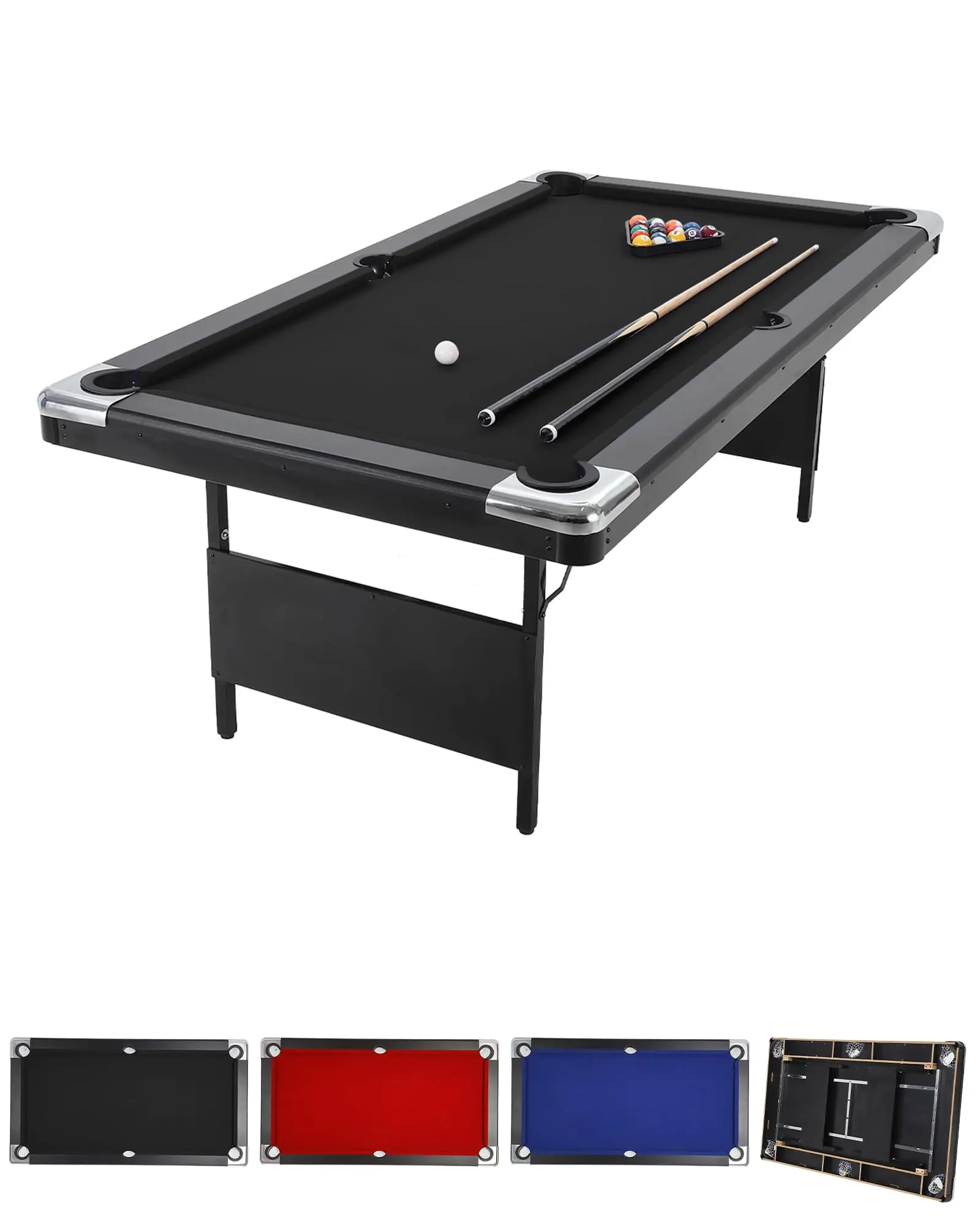 Garvee 7FT Folding Pool Table for Adults and Families, Portable Billiards Table Set with Full Accessories Including Balls, 2 Cue Sticks, Chalk, and Felt Brush, Ideal for Home, Basement, or Man Cave in Black