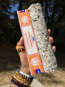 Divine Karma Satya Nag Champa Incense | Large Organic White Sage Stick
