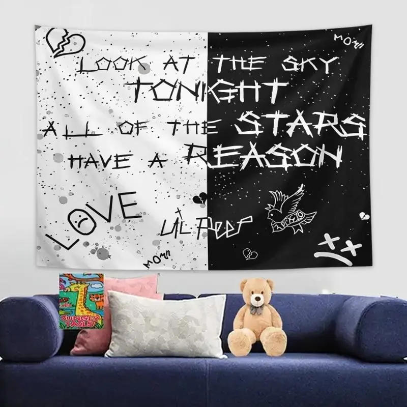 Retro Polyester 2D Flat Tapestry - Sky-Gazing Twinkling Stars Print, Text Decorations, Glam Hanging Wall Art, Bedroom Home Decor Gift, Room Art