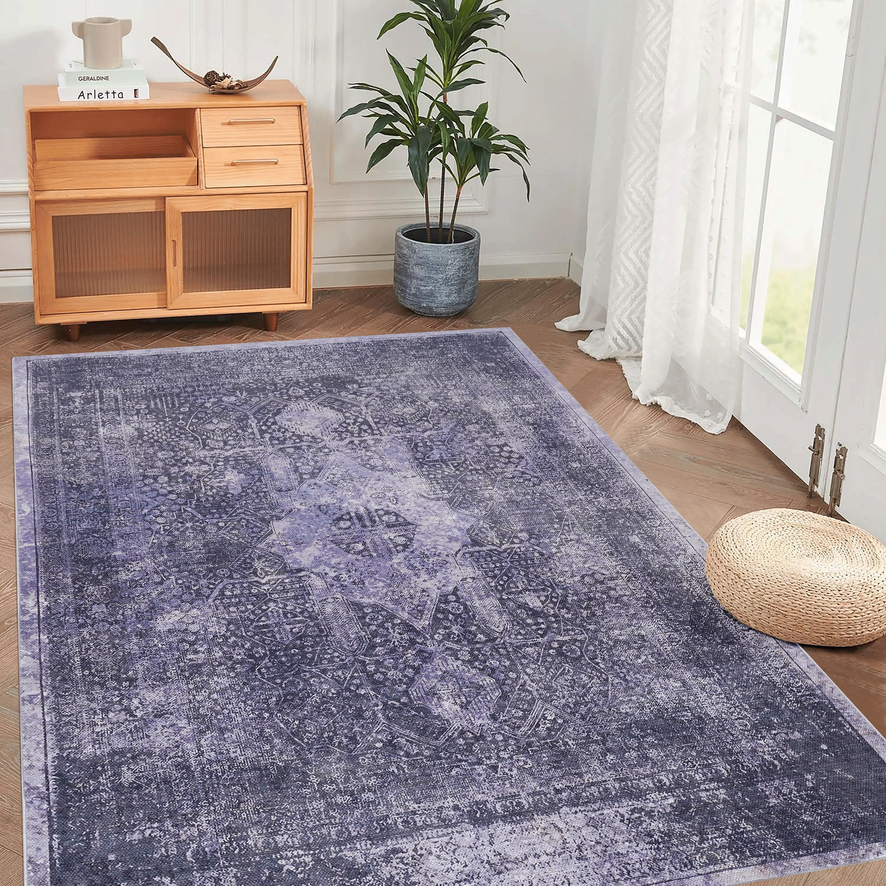 YYDS Area Rug 4x6, Washable Rug, Low-Pile, Non-Slip, Non-Shedding, Foldable, Kid & Pet Friendly - Area Rugs for living room, bedroom, kitchen, dining room rug - Perfect Gifts, (Anthracite, 4' x 6')
