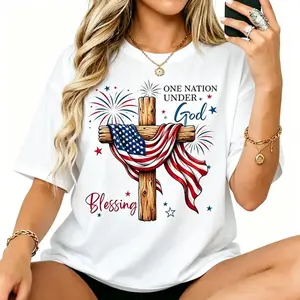 American Flag One Nation Under God Blessing Women Men Tee | 4th Of July Firework USA Patriotic T-Shirt