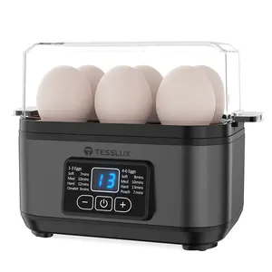 Tesslux 6-Egg Rapid Cooker - Kitchen Egg Boiler with Touch Control, Auto Shut-Off for Morning Meal Prep, Black