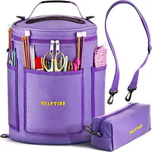 Purple Yarn Storage Bag - Tote Yarn Bag, Durable Knitting and Crochet Organizer with Needle Case