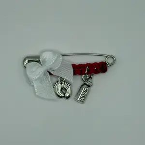 White bow with baby bottle pregnancy pin