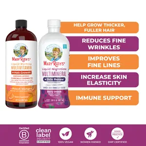 MaryRuth's Hair Growth & Skin Renew Bundle - Liquid Morning Multivitamin + Hair Growth Peach - Liquid Nighttime Multimineral + Skin Renew