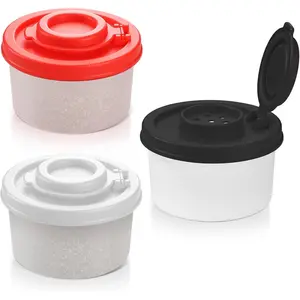 3Pcs Mini Salt and Pepper Shakers, Plastic Lunch Salt and Pepper, Portable Plastic Travel Shaker for Camping, Picnic Outdoors, Lunch Boxes (Black, White, Red)