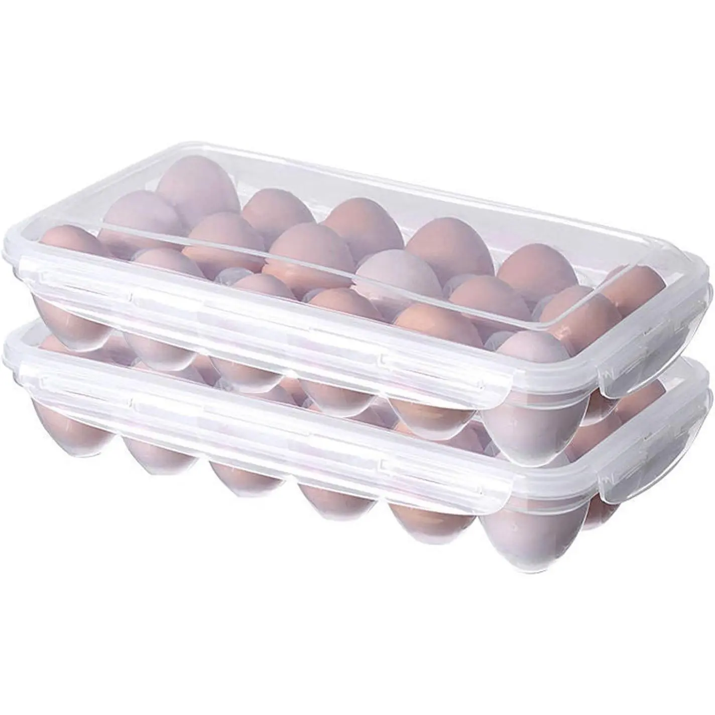 XBY- 2 Pack Covered Egg Holders For Refrigerator, Plastic Storage Container/ Deviled Egg Tray Carrier with Lid Fits 18X2 Eggs(36 Eggs)