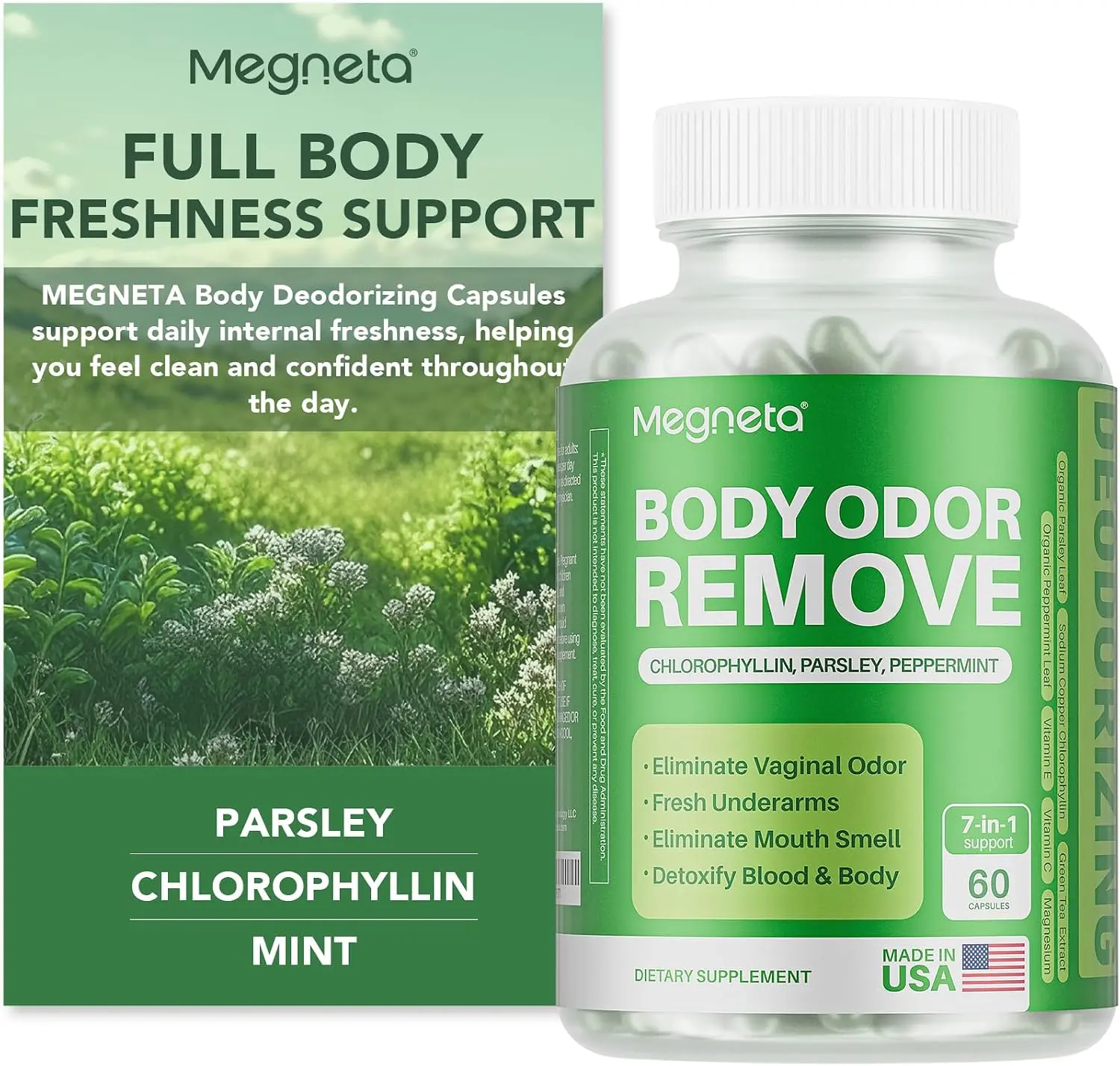 Chlorophyll Capsules, Body Odor Supplement for Women & Men, 60 Count | Body Deodorizing Supplement for Fresh Breath, Gut Health & Skin With Chlorophyllin, Parsley & Peppermint