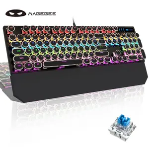 Magegee Mk-Storm Mechanical Gaming Keyboard, Wired RGB Rainbow Backlit Keycap Set, Led Backlit Keyboard, Punk Style Round Caps, Ideal Gift for Gamers & PC Users