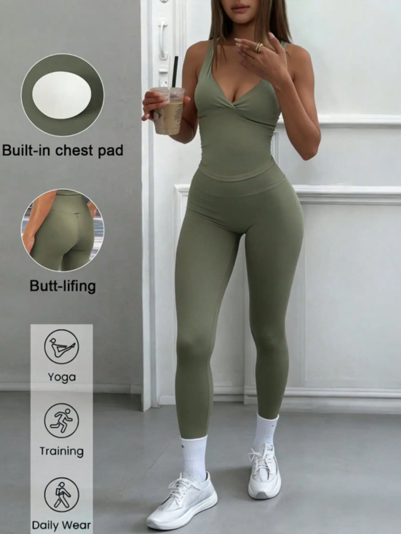 Women's Sporty Yoga Two-Piece Set, Sleeveless Slim Fit Tank Top & Elastic Long Pants, Breathable Activewear, Skin-Friendly, Gym Running Daily Wear, Workout Sets