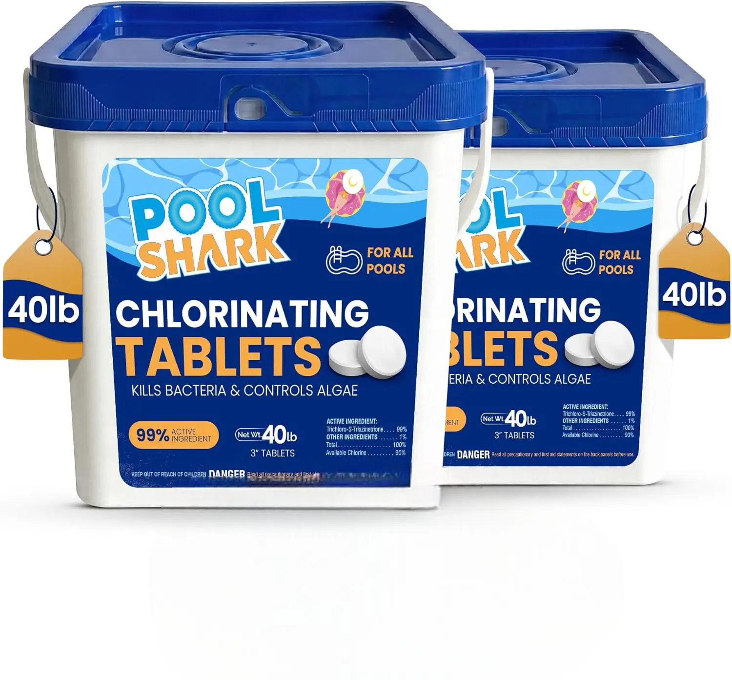 Pool Shark Swimming Pool Chlorine Tablets 80 lbs (2x40) 3-Inch Chlorine Tablets Slow-Dissolving 90% Active Chlorine Tabs Pool Chemicals for Inground Pools Above Ground Pools Saltwater Spa Hot Tub