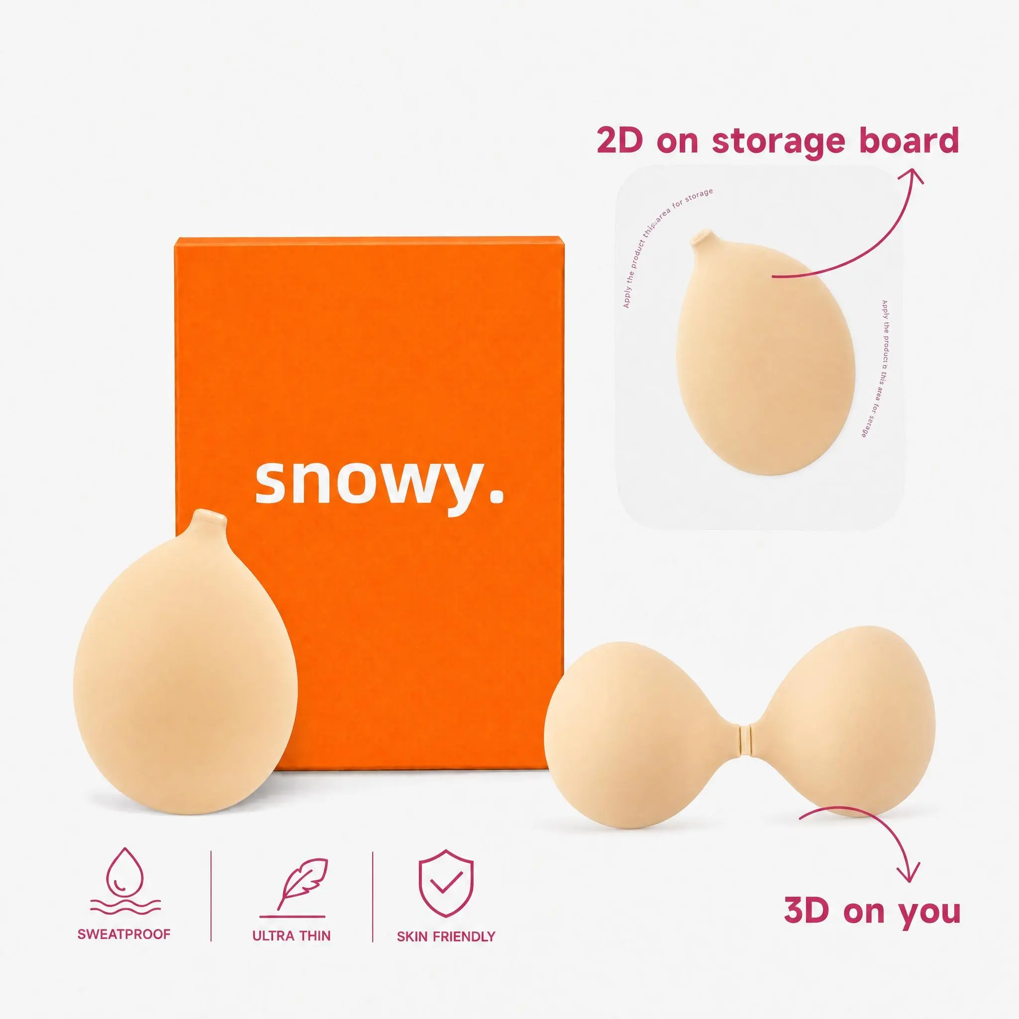 Snowy. 2D on Storage Board 3D on You Sweatproof Ultra Thin Skin Friendly Breast Form 38 ddd