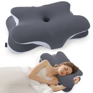 Cervical spine pillow for pain relief-Cervical spine pillow for side back stomach sleeper, ergonomic orthopedic support pillow, memory foam for sleeping, cooling pillowcase, gray, Black Friday Halloween gift Christmas New Year gift