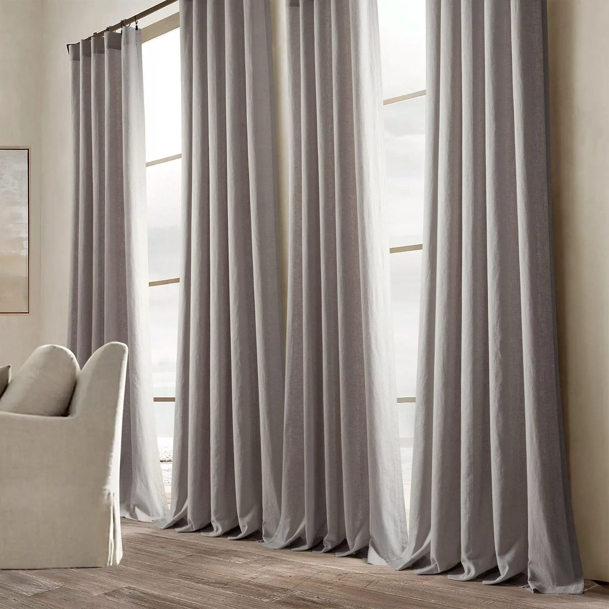 Lush Decor Belgian Flax Prewashed Linen Rich Cotton Blend Window Curtain (Single Panel) - Sold Individually - 50"W x 84"L-96"L-108"L Gray Ivory Linen White OEKO-TEX Certified Machine Washable