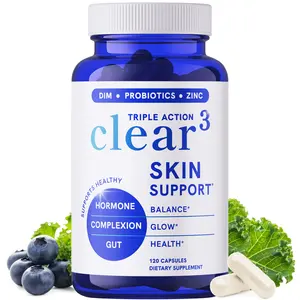 Clear Skin Acne Supplement with Zinc, DIM & Probiotics | 3-in-1 Balance, Clarify, Restore Support with Hyaluronic Acid & Skin Support Vitamins | For Women & Men | Oral Hormonal Acne Pills