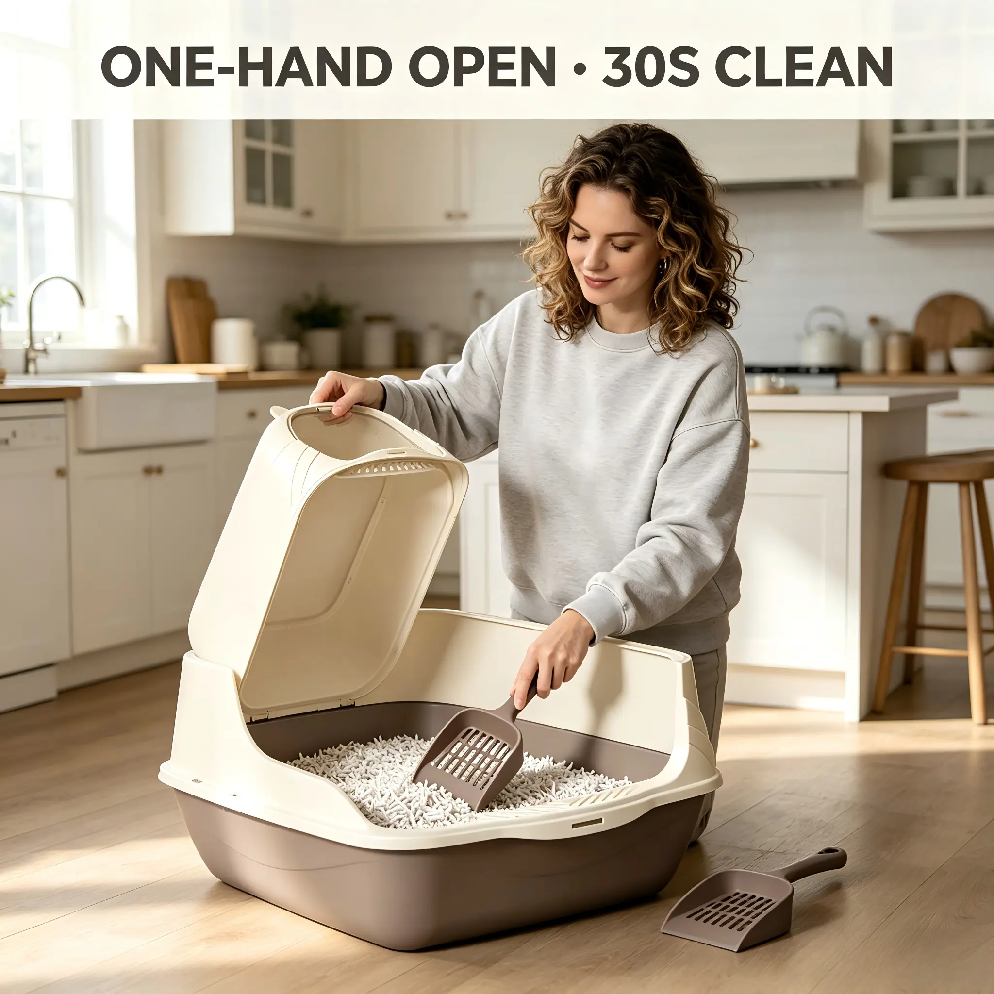 Enclosed Cat Litter Box with Lid Flip Top Cat Ear Design Covered Litter Box Anti-Splash Anti-Tracking Odor Control with Scoop Indoor