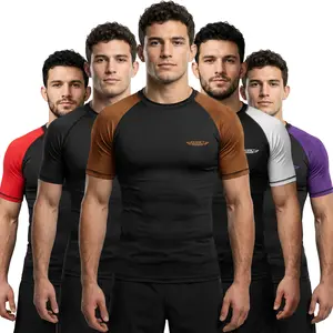 Exxact Sports Mens BJJ Rash Guard Jiu Jitsu Short Sleeve, Ranked Compression No Gi Jiu Jitsu Rash Guard Men for MMA Wrestling (Brown)