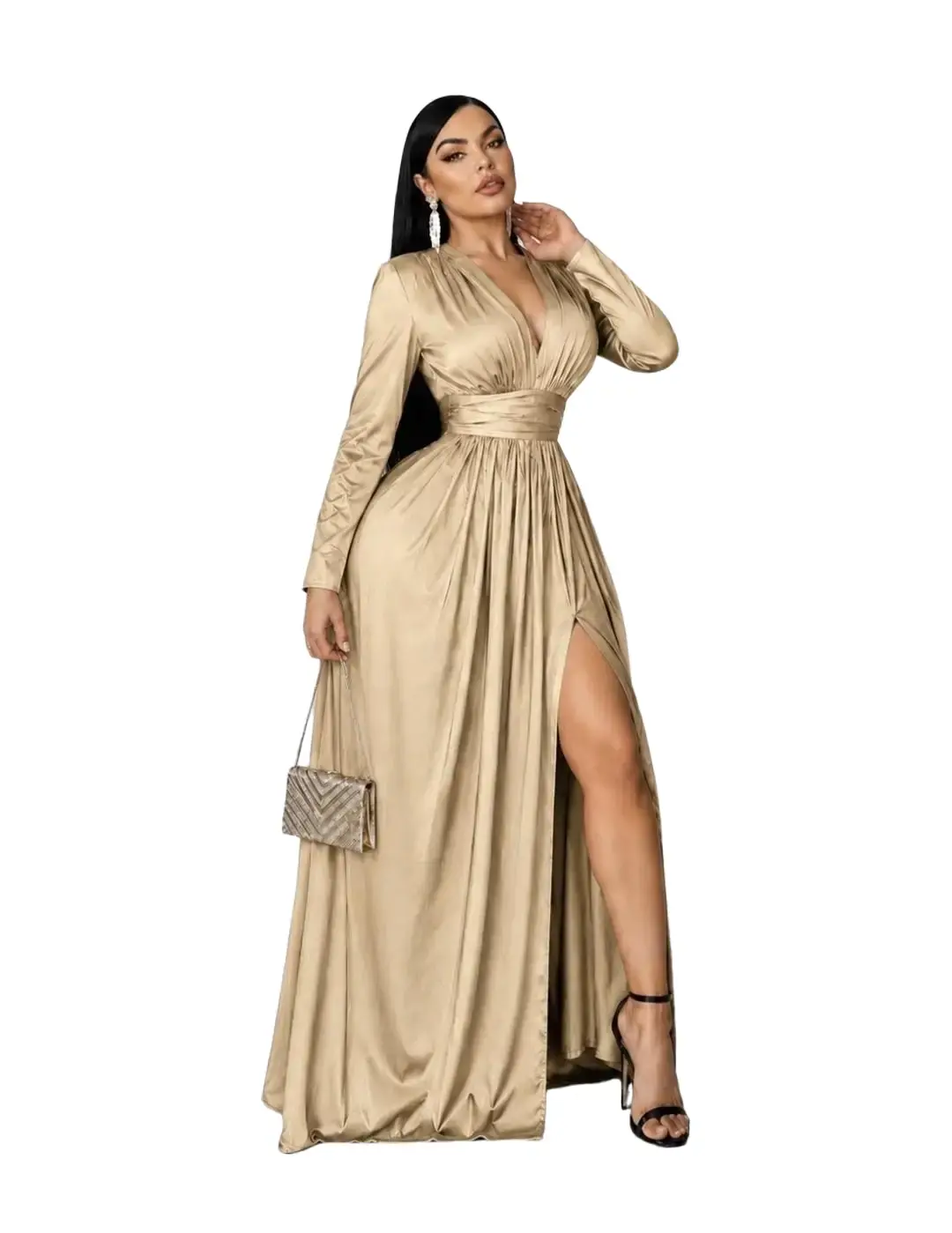 Hadassah Women's Sculpting Long Sleeve Maxi Dress - Soft Smooth Colombian Stretch Fabric, Stylish Feminine Comfortable - Wedding Guest Dress for Formal Events, Style, Wedding Guest Dresses