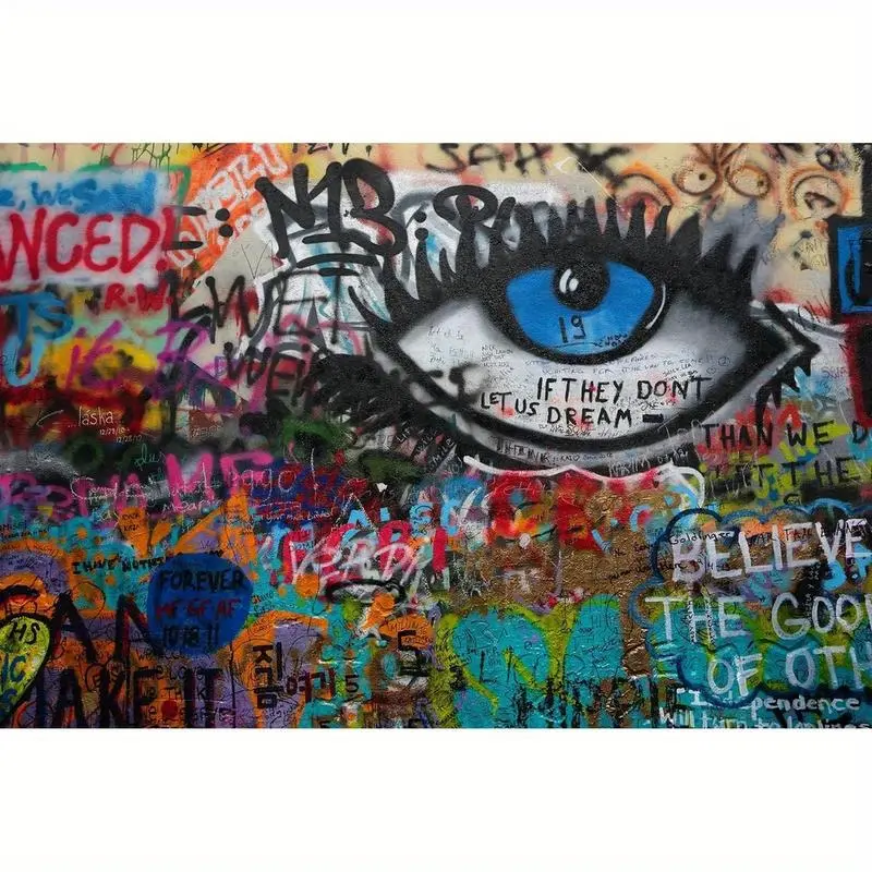 1Pc Decorative Tapestries Abstract Graffiti Eyes Wallpaper Colorful Letter Graffiti Wall Mural For Bedroom Modern Home Decor Living Room Dining Room Office