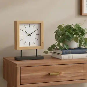 Wood Metal Square Table Clock