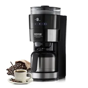 VEVOR Coffee Maker with Grinder, 8 Cup Programmable Coffee Machine, Grind and Brew Coffee Maker with 24-Hour Timer for Auto Brew, Reusable for Home Office Restaurant
