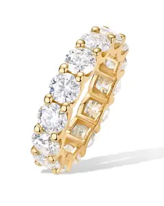 PAVOI 14K Gold Plated Eternity Ring for Women - Statement Eternity Band Rings with Round Cubic Zirconia - Stackable Wedding Band - Travel Bridal Jewelry