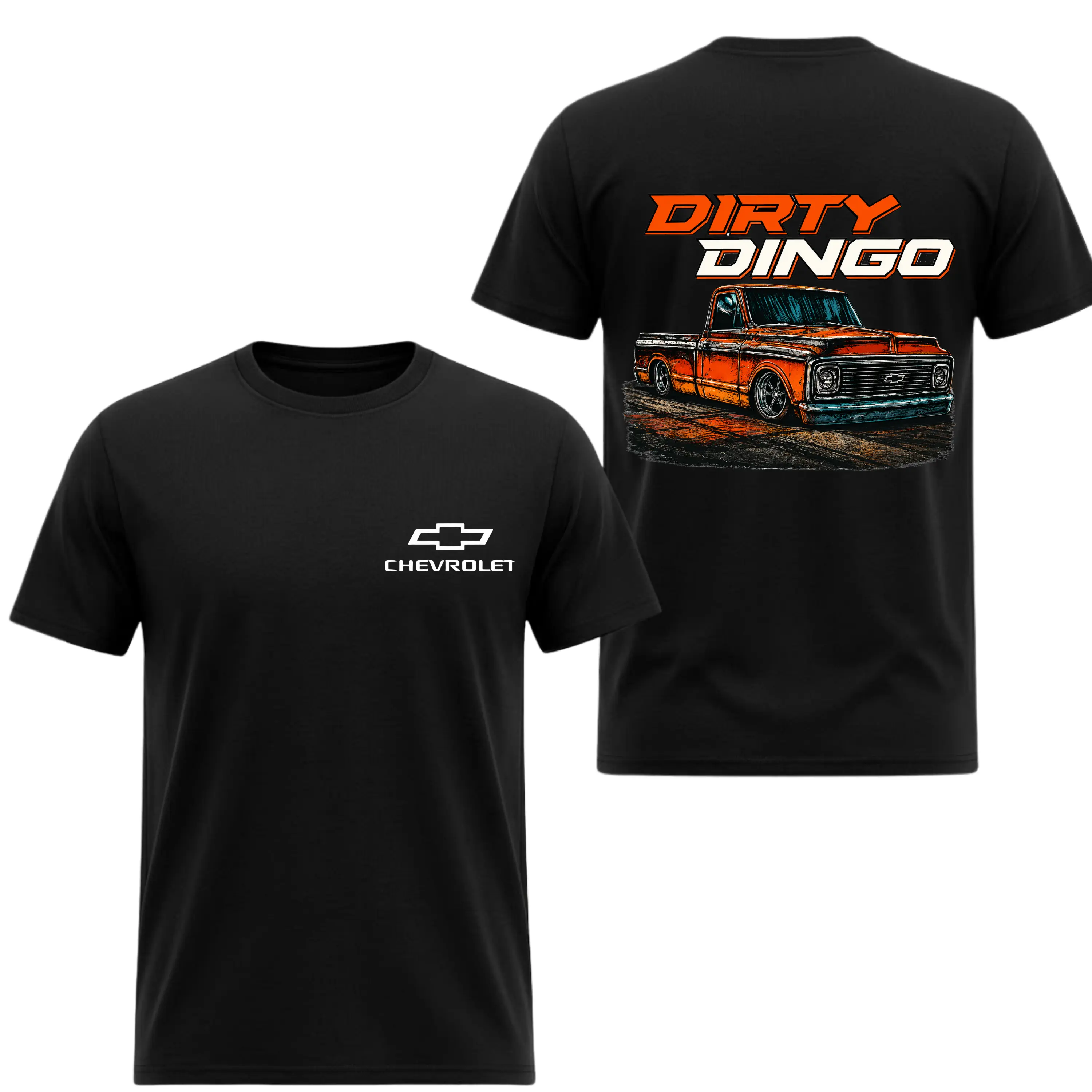 Dirty Dingo Lowered C10 T-Shirt, 2 Sides, Chevrolet Logo Graphic Tee