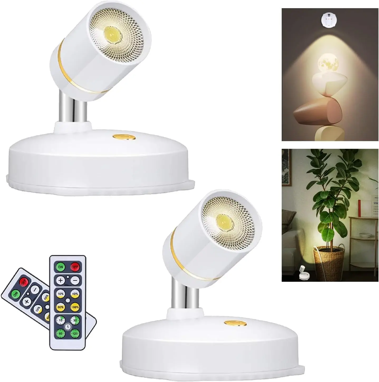 Battery Operated Spotlight,LED Cordless Spot Lights Indoor with Remote, Wireless Uplighting for Wall Display Artwork Accent