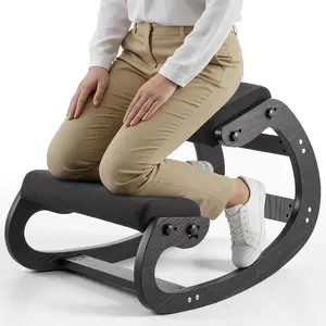 【FathersDayGift】VEVOR Ergonomic Kneeling Chair, Wooden Posture Knee Chair with Adjustable Thick Foam Cushions & Solid Wood Frame, Adjustable Height, Relief for Neck or Back Pain for Home, Office or Meditation, Black