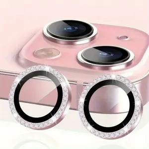 Luxury Camera Lens Protectors with Rhinestone Metal Ring for iPhone Mobile Lens -Tempered Glass Screen Cover Film, Accessories, Smartphone Camera Accessories