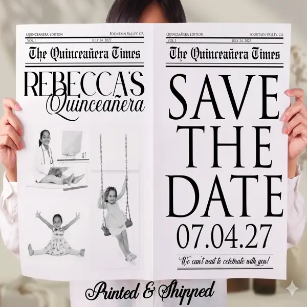 Custom Quinceañera Newspaper Photo Booth Prop | Personalized Save the Date Sign Board