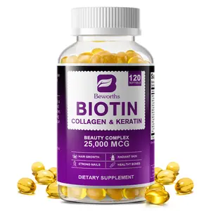 Biotin 25,000mcg Supplement with Collagen & Keratin, Hair, Skin & Nails Support, non-GMO,120 Softgels