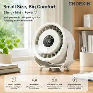 Compact Desktop Misting Fan Ultra-Quiet Operation Fan Nano Mist Humidifying Function 3-In-1 Cooling & Humidifying Fan High-Speed Adjustable Airflow Ice Water Compatible Mist Fan LED Digital Display Control Smart Timer Shutdown Function