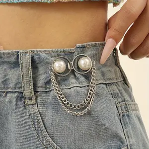 Vintage Chain Pant Buckle Waist Tightener Set, Detachable Waist Buttons Pins, No Sewing Required, Adjustable Waistband Accessory