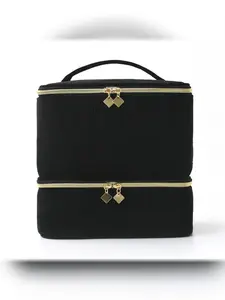 Double Layer Cosmetic Bag, Fashionable Large Capacity Velvet Makeup Bag, Portable Nail Polish Organizer, Ideal for Daily Use and Travel