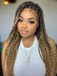 30 inches Honey Blond HD Lace Human Hair Boho Island Twist Braided Wig