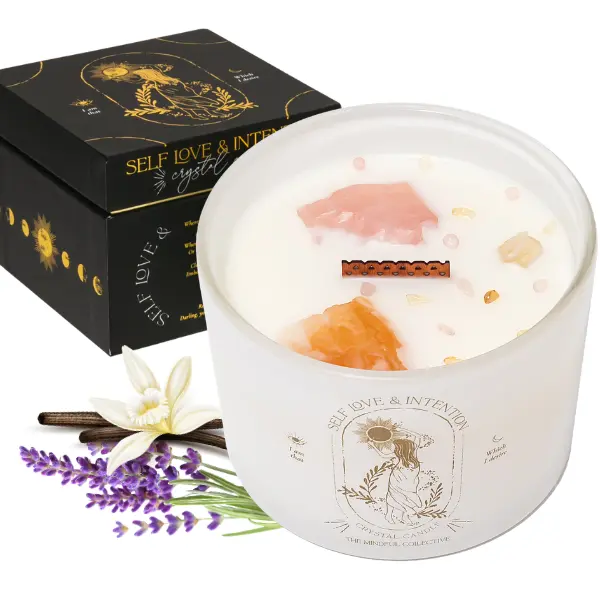 Self Love & Intention Candles for Women - 12oz Soy Wood Wick Candles that Crackle. Scented, Non-Toxic, Luxury Aromatherapy. Unique Meditation Spiritual Gifts for Women Decor Cozy