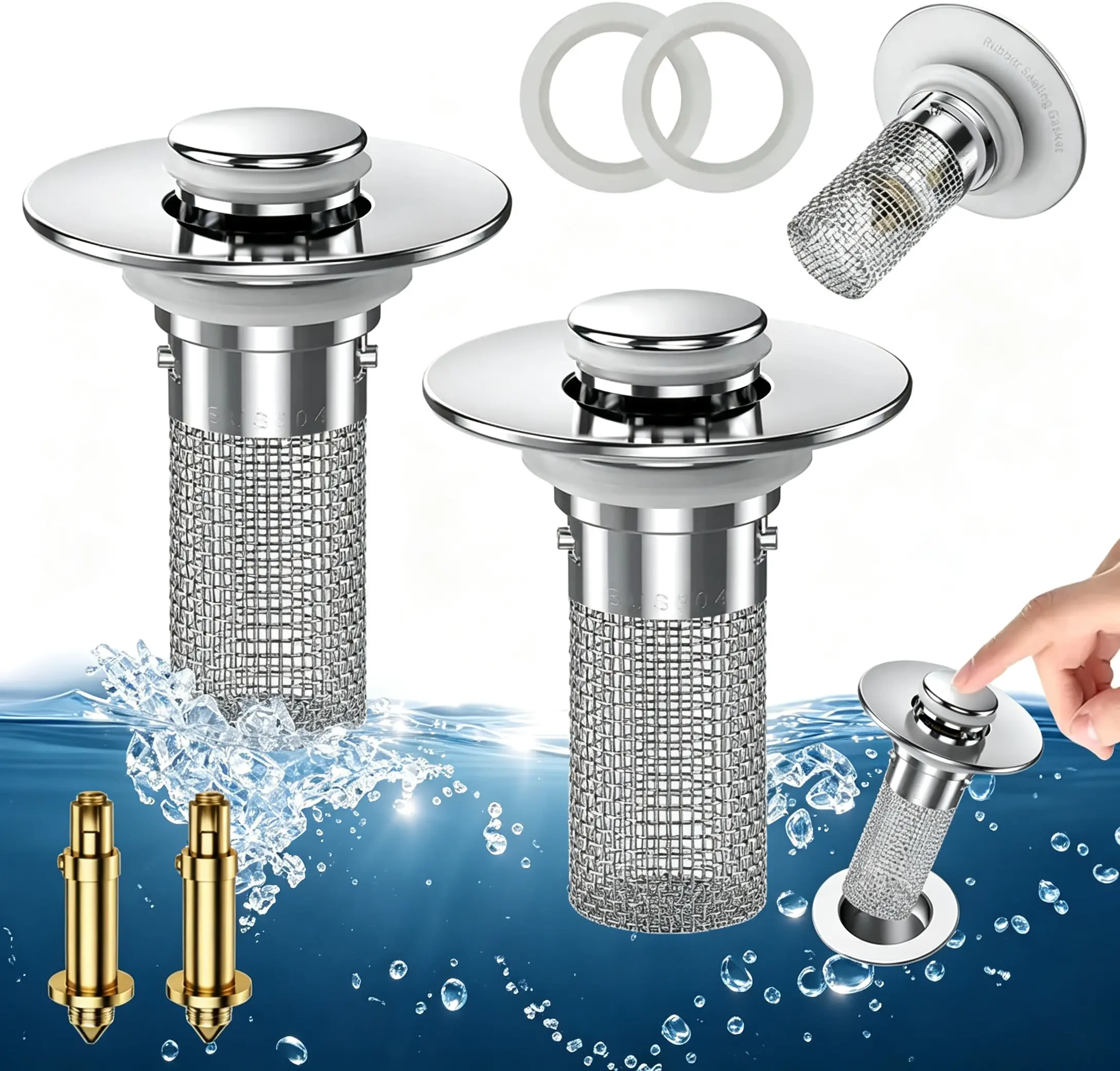 Stainless steel filter basket,Sink Drain Strainer Hair Catcher Bathroom Sink Stopper Pop Up Sink Drain Filter with Removable Stainless Steel Filter Basket Floor Drain for US Universal Replacement