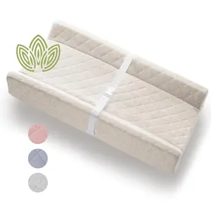 Organic Cotton Contoured Baby Changing Pad w/Waterproof Foam Mattress, Includes Soft, Removable & Washable Cover, Safety Strap, Non-Slip Bottom, Topper  Standard Size Infant Diaper Table & Dresser