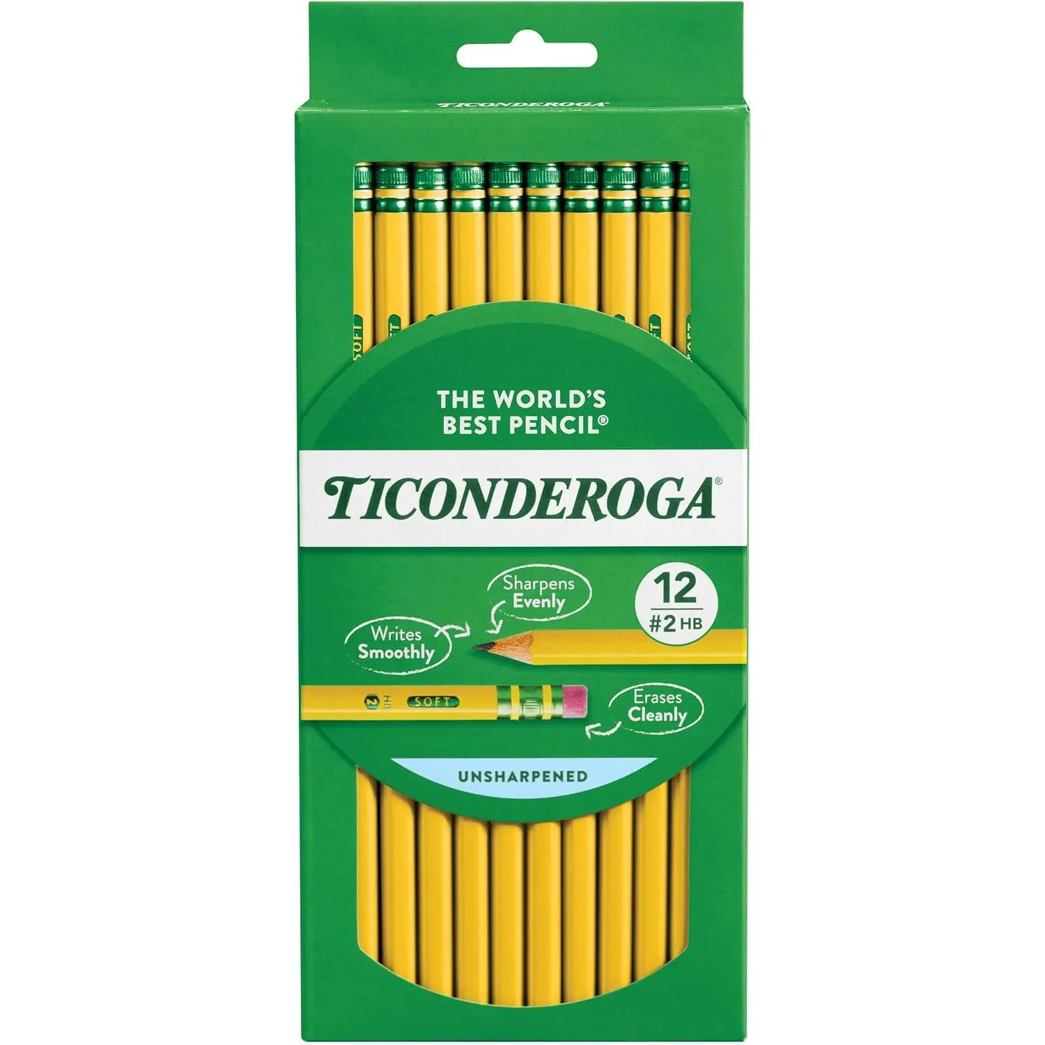Wood-Cased Pencils, Unsharpened, 2 HB Soft, Yellow, 12 Count