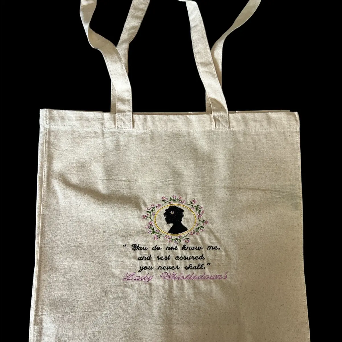 Bridgerton Lady Whistledown Embroidered 100% cotton Canvas Reusable Tote