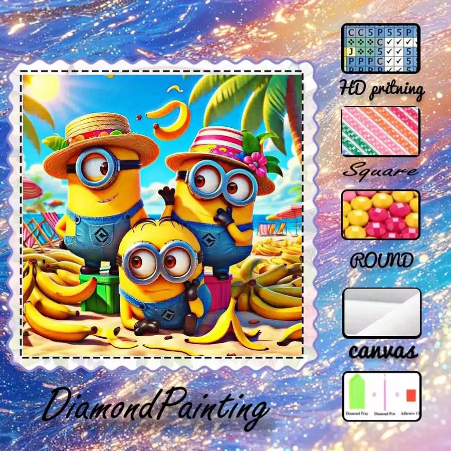 5D-DIY, advanced velvet canvas, diamond art diamond painting yellow little man AB diamonds, fairy dust diamonds, crystal diamonds, perfect home decoration, handmade diamond art painting kit, special craft diamond art kit, Diamond Painting Kits