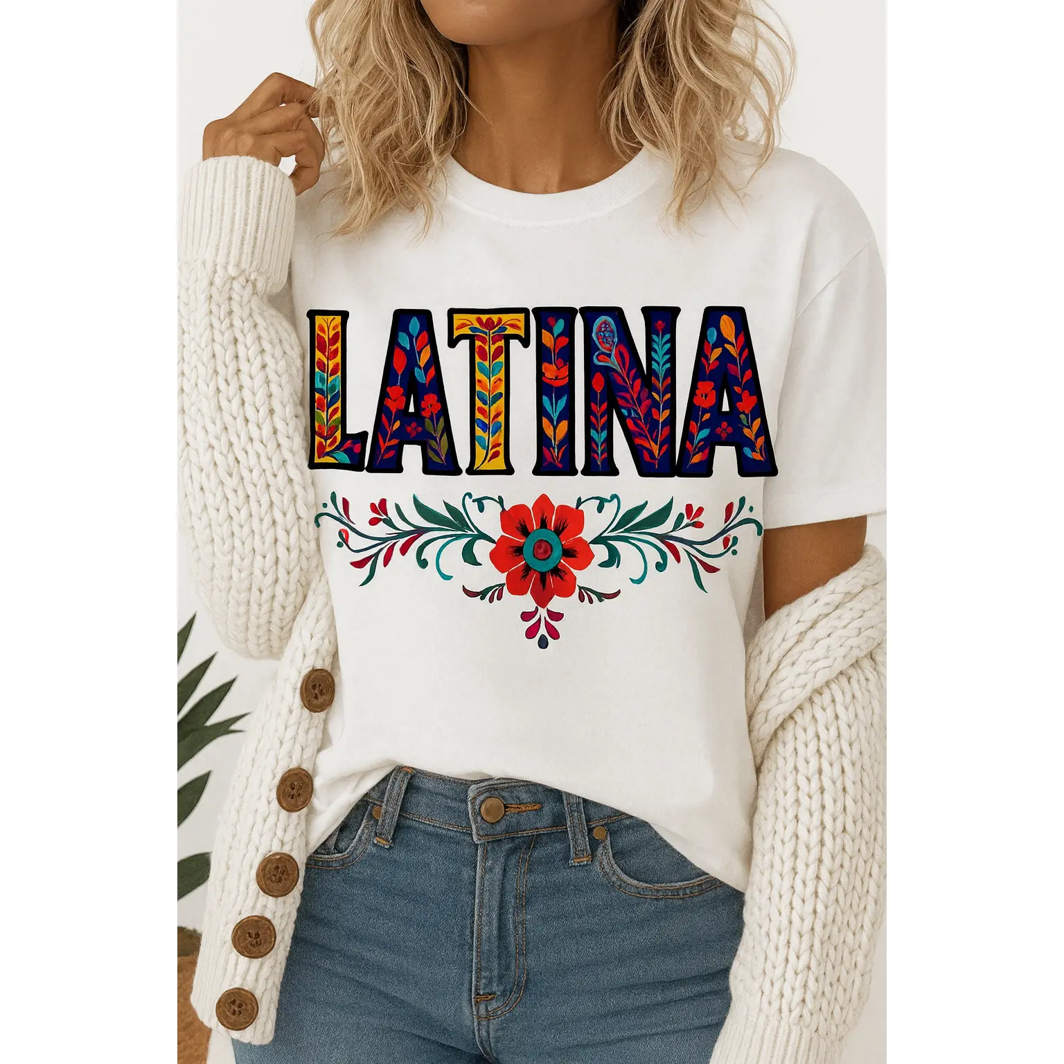 Latina Cotton Tee, Colorful Women's Shirt, Graphic Tee, Mexican Heritage Top, Latina Pride Apparel