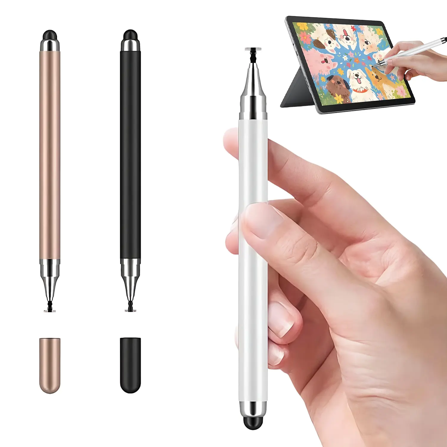 2 in 1 Stylus Pens for Touch Screens,3PCS High Precision Universal Stylus Pen for iPad Compatible with Apple, iPhone, iPad, Android, Microsoft Tablets, Phones