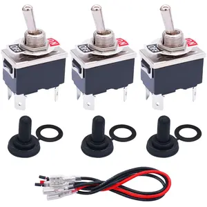 3 Pcs Latching Toggle Rocker Switches 4 Pin 2 Position ON/Off DPST Heavy Duty 16A 250VAC Spade Terminal Metal Boat Switch with Waterproof Boot Cap + 6.3mm Terminal Wires TEN-1221MX-B201