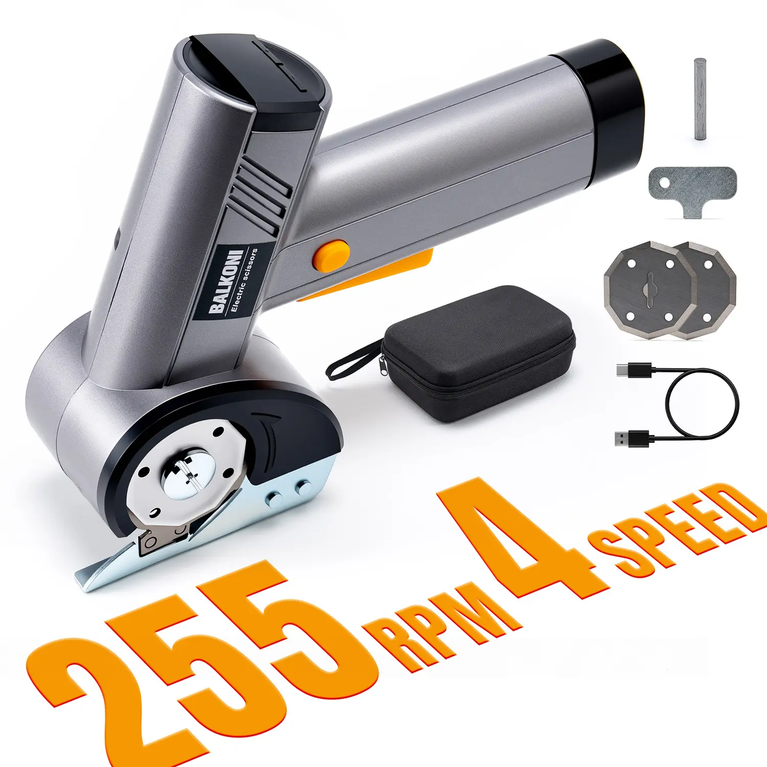 Cordless Electric Scissors for Crafters - 1300mAh USB-Rechargeable Battery, Heavy-Duty Rotary Cutter, Fabric Cutting Tool, Ergonomic Anti-Slip Handle, Safety Lock, LED Light