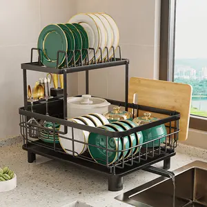 Two-Level Dish Drying Rack for Kitchen Countertops, Featuring a Drainboard And Mat, Along with a Holder for Knives, Forks, And Cups. Perfect Gifts for Women, Especially for Mother'S Day, And Great Kitchen Gadgets