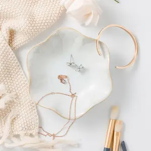 Lotus Leaf Ceramic Ring Holder Dish - Small Trinket Tray & Key Bowl for Jewelry Organization White Light Green Cute Jewelry Dish for Necklaces Earrings Rings Perfect Gift for Mom Friend Sister